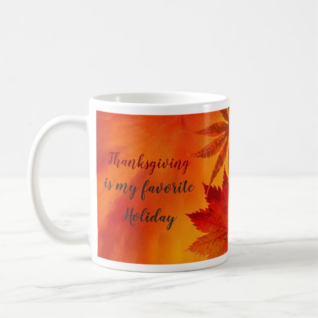 Thanksgiving Favorite Helgdag Red Orange Löv Kaffemugg (Vänster)
