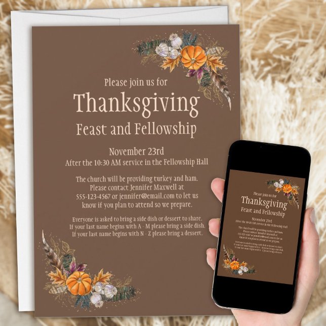 Thanksgiving Feast + Fellowship Church Call-inbjud Inbjudningar (Thanksgiving Feast + Fellowship Church Invitation)