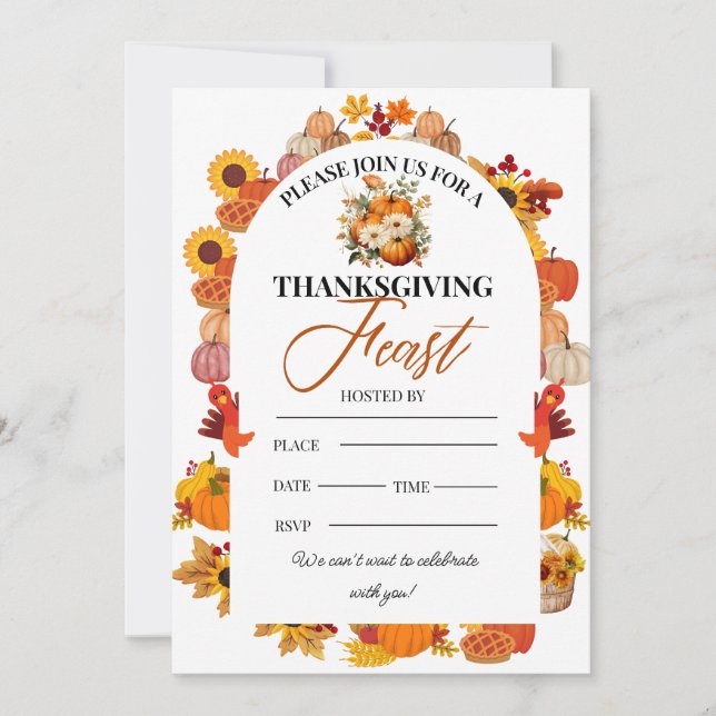 Thanksgiving Feast Invitation Autumn Floral Inbjudningar (Framsida)