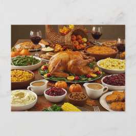 Thanksgiving Feast Postcard Cozy Holiday Dinner Helg Vykort