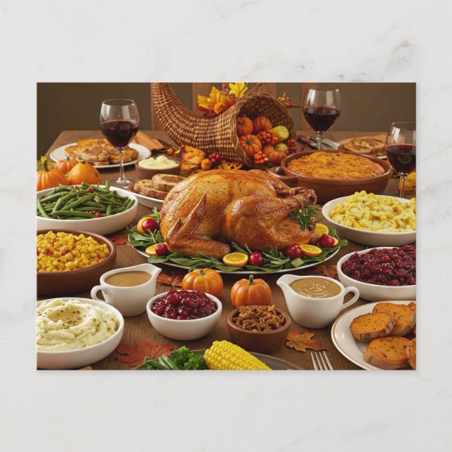 Thanksgiving Feast Postcard Cozy Holiday Dinner Helg Vykort (Framsida)