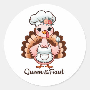 Thanksgiving Feast Queen - Cute and Funny Turkey Runt Klistermärke