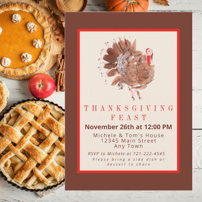 Thanksgiving Feast Turkey Watercolor Inbjudningar (Skapare uppladdad)