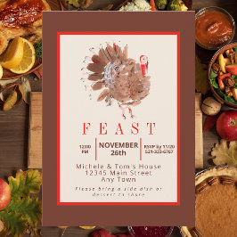 Thanksgiving Feast Watercolor Turkiet Inbjudningar