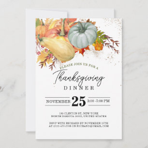Thanksgiving Fest Friends Middag Rustic Pumpkin Inbjudningar