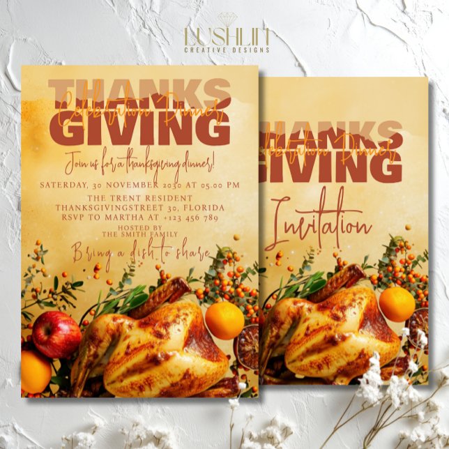 Thanksgiving Firande - månhöstskörd vid middagen Inbjudningar (Skapare uppladdad)