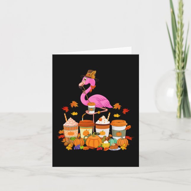 Thanksgiving Flamingo Wearing Hat Fall Kaffe koppa Kort (Framsida)