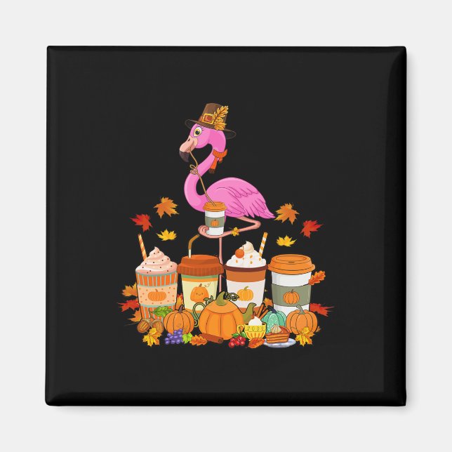 Thanksgiving Flamingo Wearing Hat Fall Kaffe koppa Magnet (Framsidan)