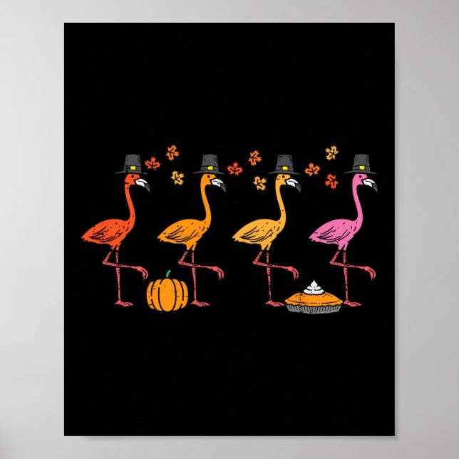 Thanksgiving Flamingos Funny Fall Autumn Bird Mana Poster (Framsidan)