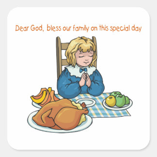 Thanksgiving flicka som säger bön fyrkantigt klistermärke