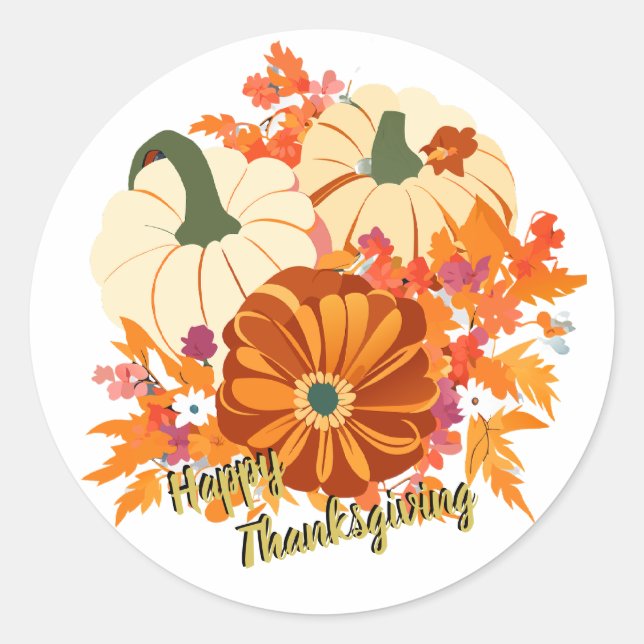 Thanksgiving flowers and pumpkins runt klistermärke (Framsida)
