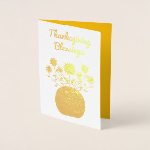 Thanksgiving Flowers in Pumpkin Anpassningsbar Folierat Kort