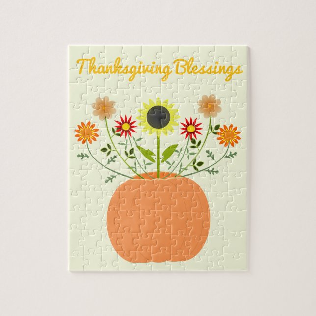 Thanksgiving Flowers in Pumpkin Anpassningsbar Pussel (Vertikal)