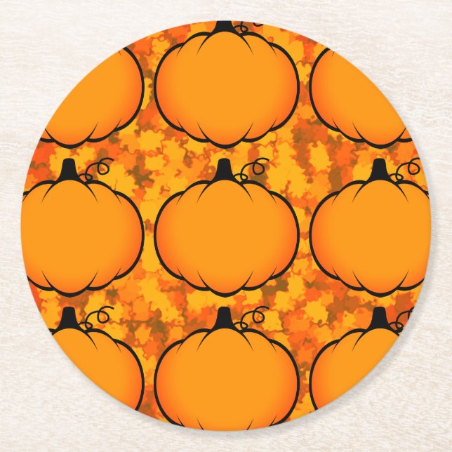Thanksgiving Foliage Pumpkin Teckning Underlägg Papper Rund (Framsidan)