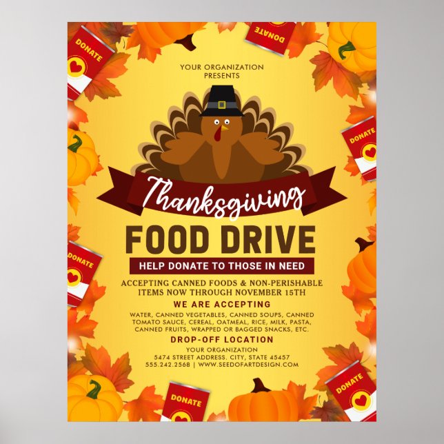 Thanksgiving Food Drive Charity Fundraiser Poster (Framsidan)