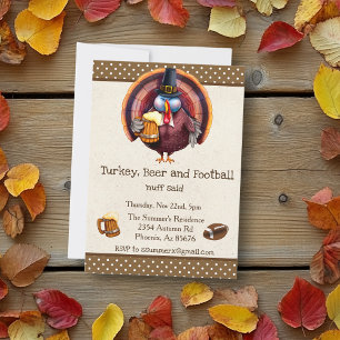 Thanksgiving Football Turkey Beer Funny Inbjudningar