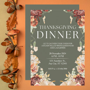 Thanksgiving för Blommigt av elegant Grönt Inbjudningar