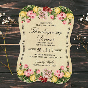 Thanksgiving för Blommigt av elegant Vintage Inbjudningar