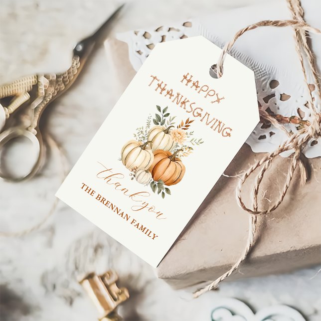 Thanksgiving för Blommigt av kvitto-pumpkin Fall Presentetikett (Skapare uppladdad)