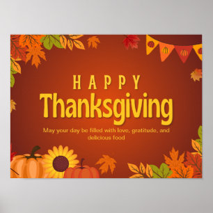 Thanksgiving för Blommigt av orange Gult Poster