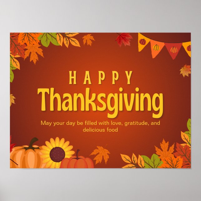 Thanksgiving för Blommigt av orange Gult Poster (Framsidan)