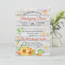 Thanksgiving för Blommigt av Rustic Fall Pumpkin- Inbjudningar