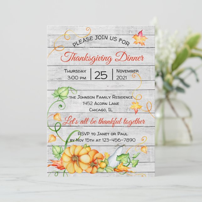 Thanksgiving för Blommigt av Rustic Fall Pumpkin-  Inbjudningar (Stående Fram)
