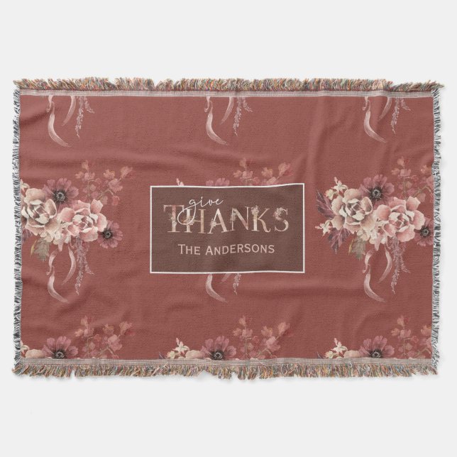 Thanksgiving för Blommigt av vattenfärg i personli Filt (Framsidan)