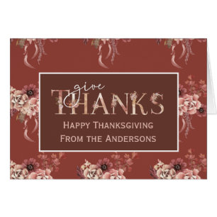 Thanksgiving för Blommigt av vattenfärg i personli Hälsningskort