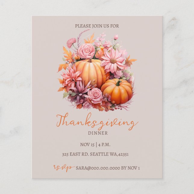 Thanksgiving för budgetfallupprop Inbjudan (Framsida)