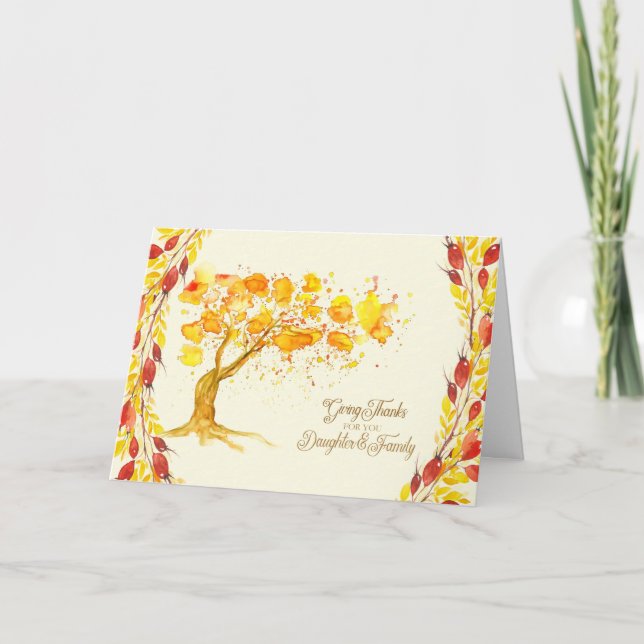 Thanksgiving för dotter- och familjhöstträd helgkort (Framsida)