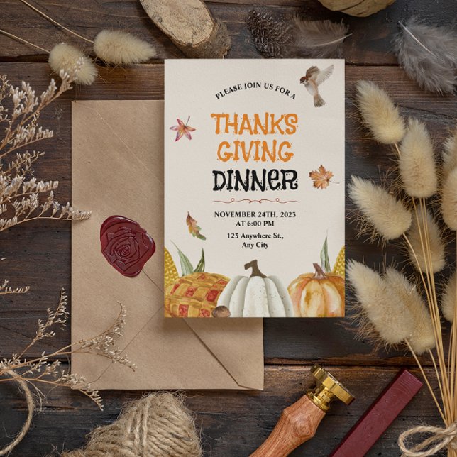 Thanksgiving för elegant brun Vintage, Blommigt Inbjudningar (brown floral thanksgiving invitation card)