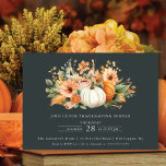 Thanksgiving för elegant Pumpkin-Blommigt Inbjudningar<br><div class="desc">Den här elegantens Thanksgiving-middagsinbjudan har vackra höst löv och pumpor på mörk grönt bakgrund. Inbjudan är enkel och snyggt, med datum, tid och plats för middagen i ett smakfullt teckensnitt. Vattenskärtpumpen lägger till en aning stollig och roligt, och den övergripande utformningen är perfekten för att fira Thanksgivingens helgdag med dina...</div>
