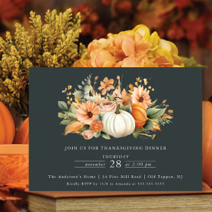 Thanksgiving för elegant Pumpkin-Blommigt Inbjudningar