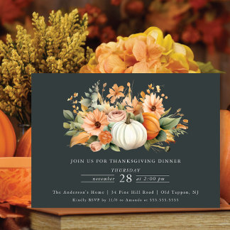 Thanksgiving för elegant Pumpkin-Blommigt Inbjudningar