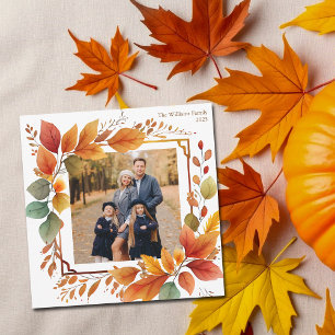 Thanksgiving för Fall Foliage Family Photo Julkort