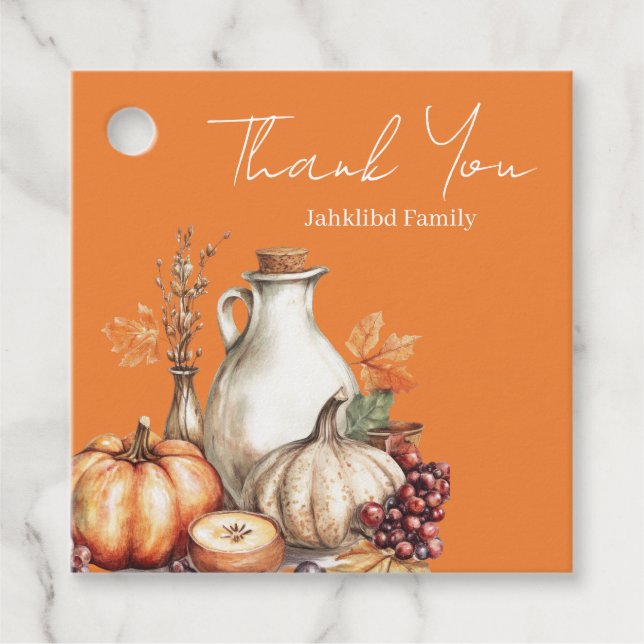 Thanksgiving för familjeinsamling gåvor etiketter (Framsida)