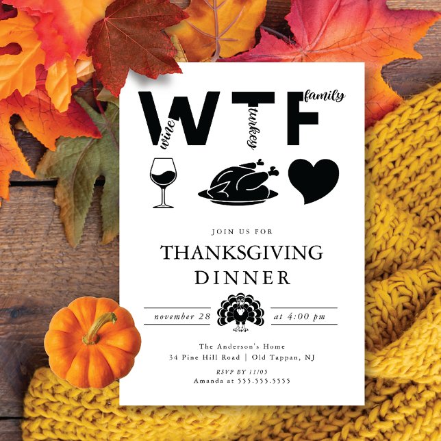 Thanksgiving för familjen WTF Vin Turkiet Inbjudningar (Skapare uppladdad)