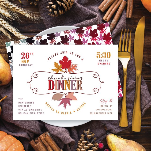 Thanksgiving för färglöst Löv, Julfest för innerin Inbjudningar (Skapare uppladdad)