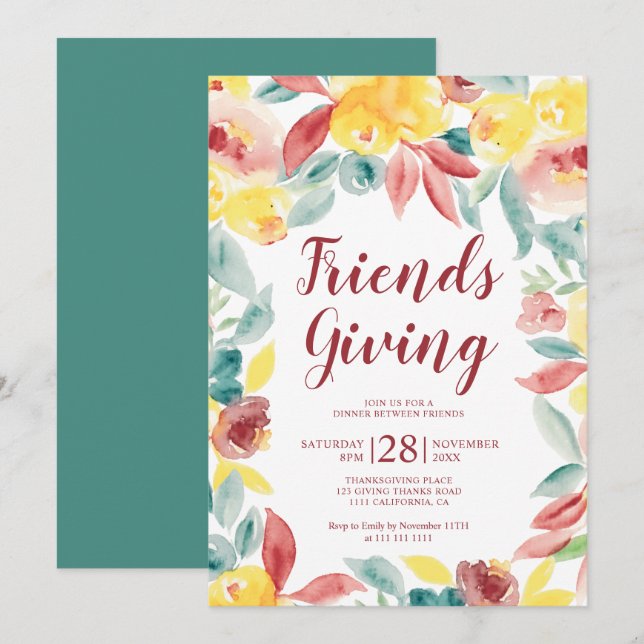 thanksgiving för ge blommigt för alla vänner inbjudningar (Fram/baksida)