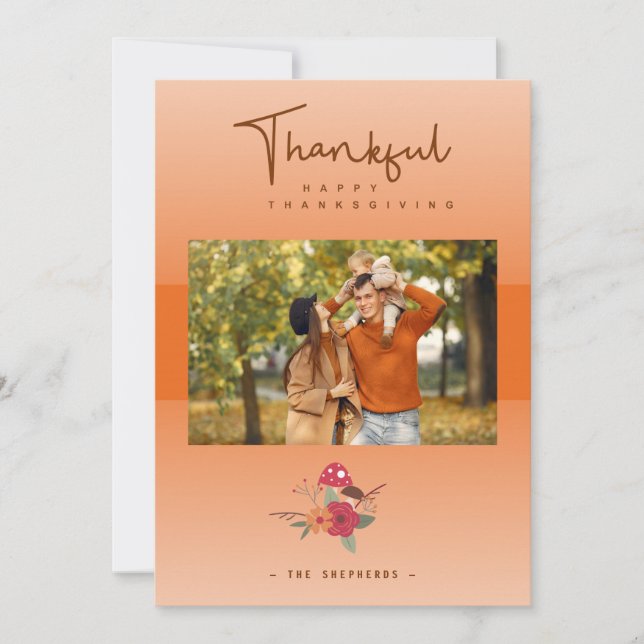 Thanksgiving för genomskinlighet i Orangen Fotofam Julkort (Framsida)