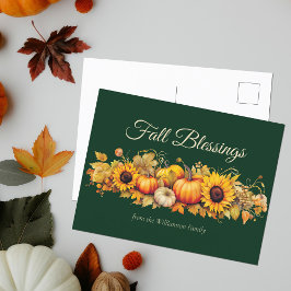 Thanksgiving för Grönt för Fall Blessings Pumpkins Helg Vykort