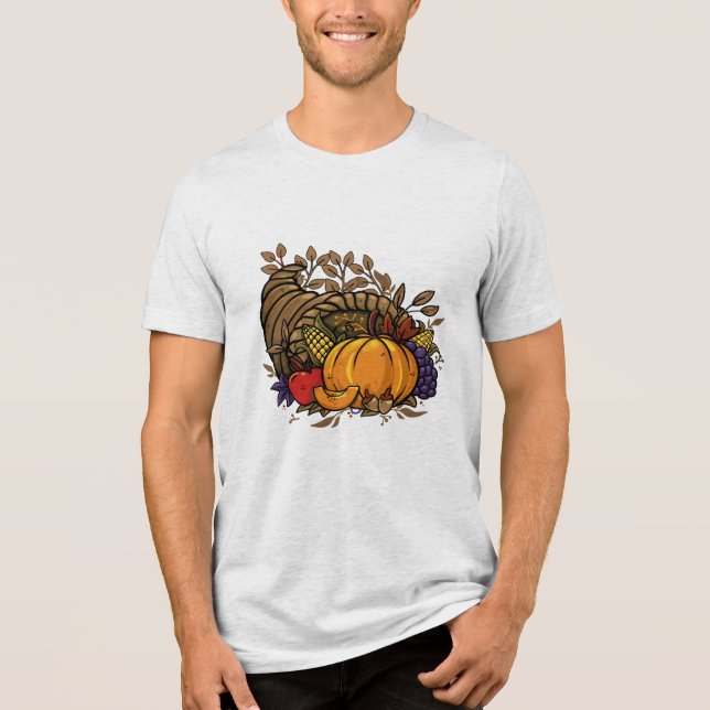 Thanksgiving för hand plockade cornucopia illustra t shirt (Framsida)