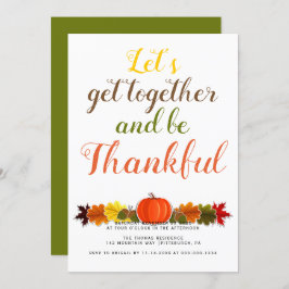 Thanksgiving för handskriven typgrafi av pumpa löv inbjudningar