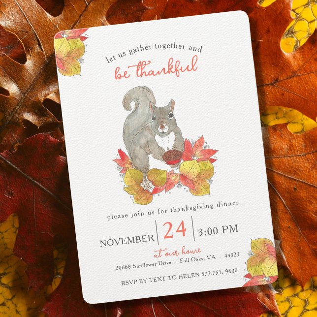 Thanksgiving för höstekorre inbjudningar (Squirrel Watercolor Thanksgiving Dinner Party Invitation)