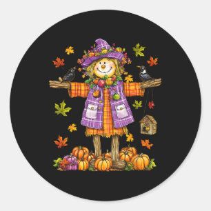 Thanksgiving för höstfällessäsong för fågelskrämma runt klistermärke