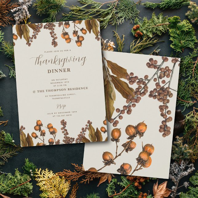 Thanksgiving för höstfällning, vattenfärgsblomma,  inbjudningar (Autumn Fall Watercolor Foliage Thanksgiving Dinner Invitation)