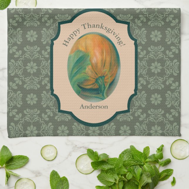 Thanksgiving för höstpumpa och Löv Personlig Kökshandduk (Vikta)