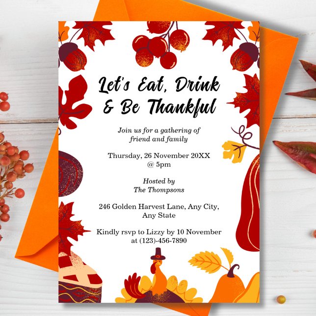 Thanksgiving för höstskörd inbjudningar (Autumn Harvest Thanksgiving Dinner Invitation)