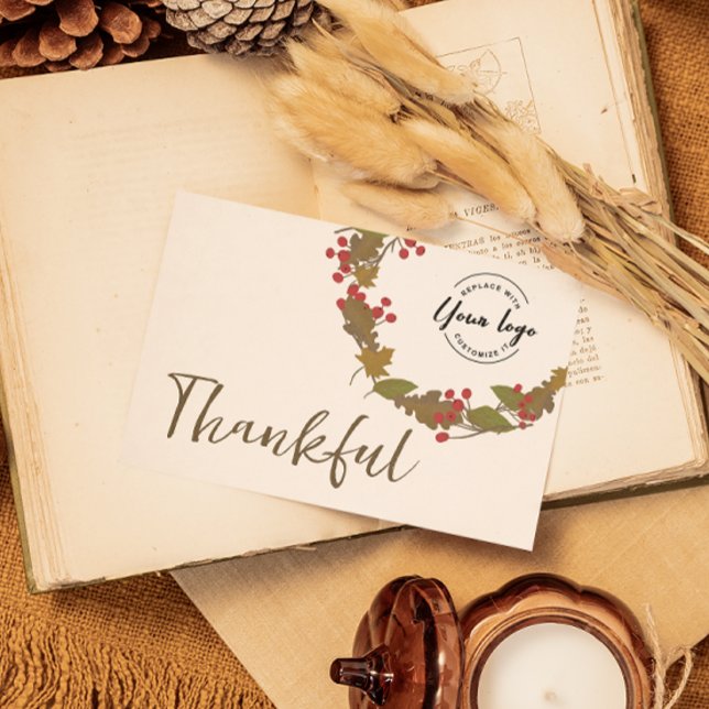 Thanksgiving för logotyp av bulktacksam löv inbjudningar (Thankful company Thanksgiving greeting card with logo)
